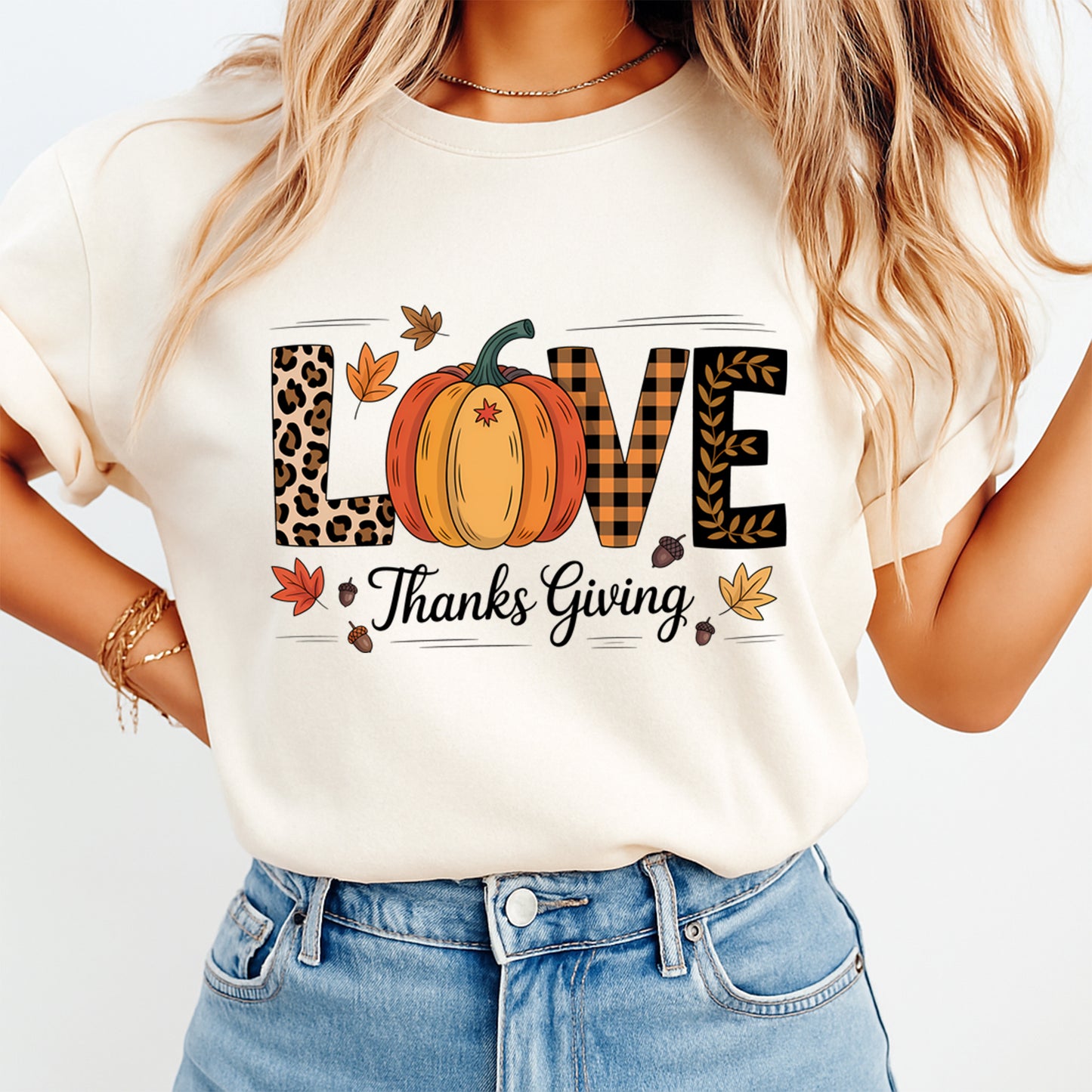 Thanksgiving Pumpkin Love DTF Transfer – Ready to Press Iron On Heat Transfer for DIY Thanksgiving Shirts 12339