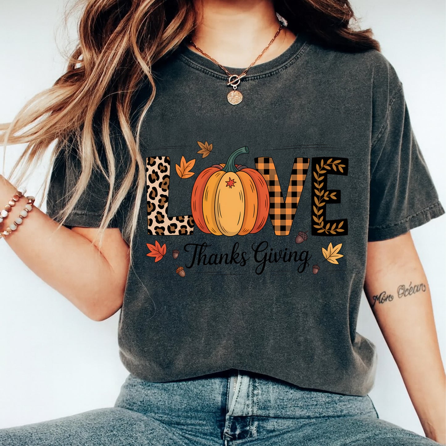Thanksgiving Pumpkin Love DTF Transfer – Ready to Press Iron On Heat Transfer for DIY Thanksgiving Shirts 12339