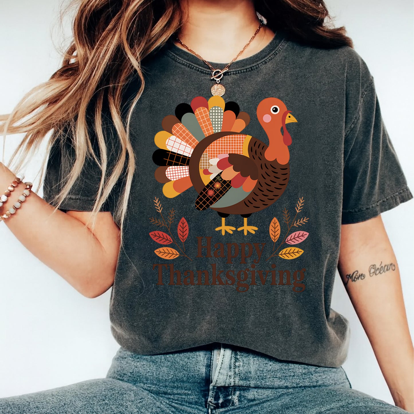Thanksgiving Turkey Happy Thanksgiving DTF Transfer – Ready to Press Iron On Heat Transfer for DIY Thanksgiving Shirts 12340