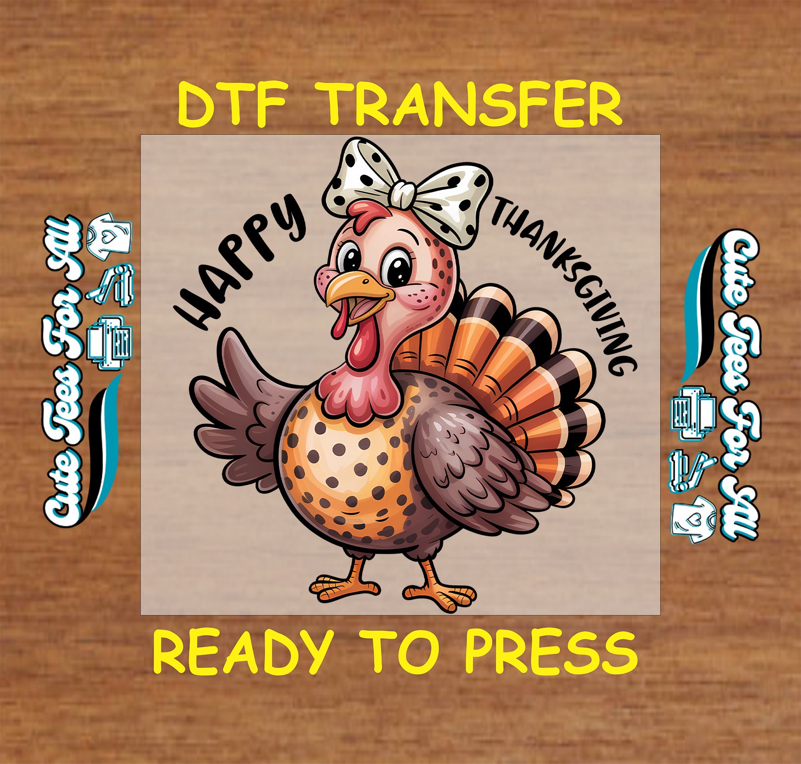 girly thanksgiving turkey with bow happy thanksgiving text ready to press dtf iron on heat transfer for diy thanksgiving shirts