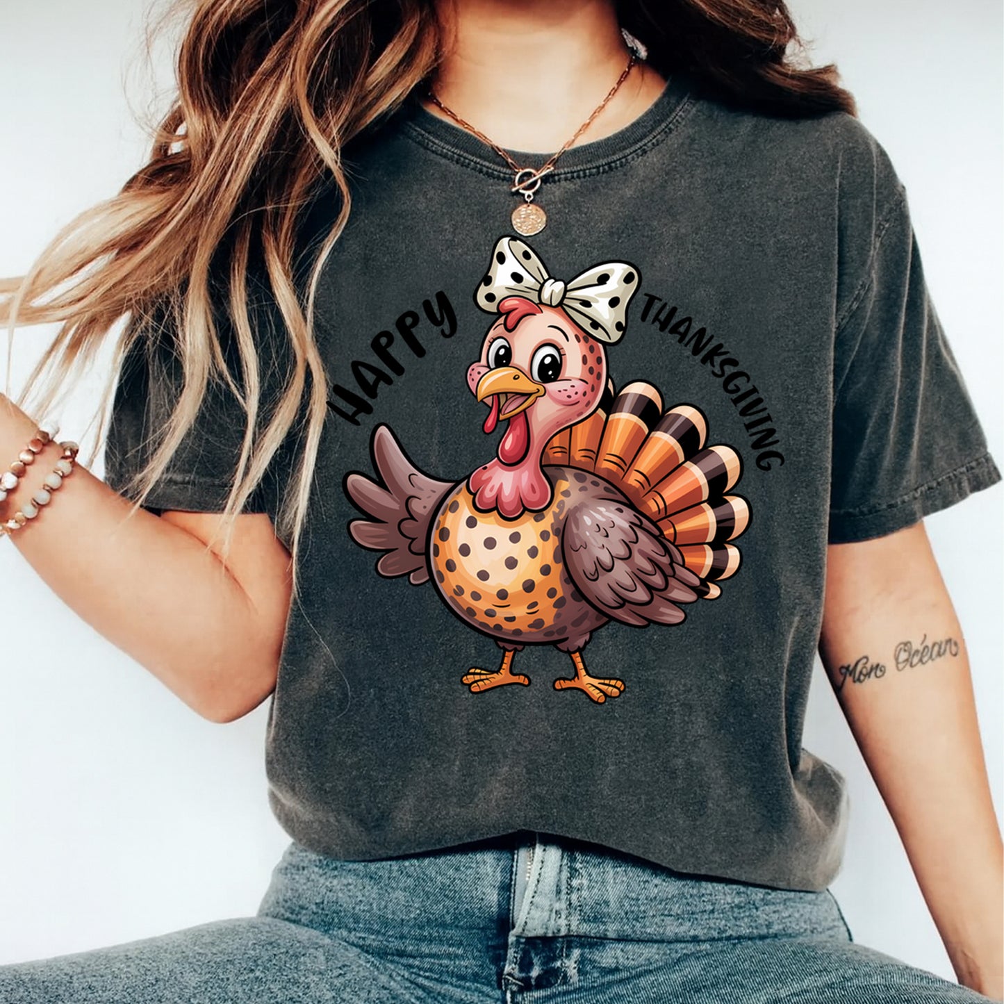 Thanksgiving Girly Turkey Happy Thanksgiving DTF Transfer – Ready to Press Iron On Heat Transfer for DIY Thanksgiving Shirts 12341