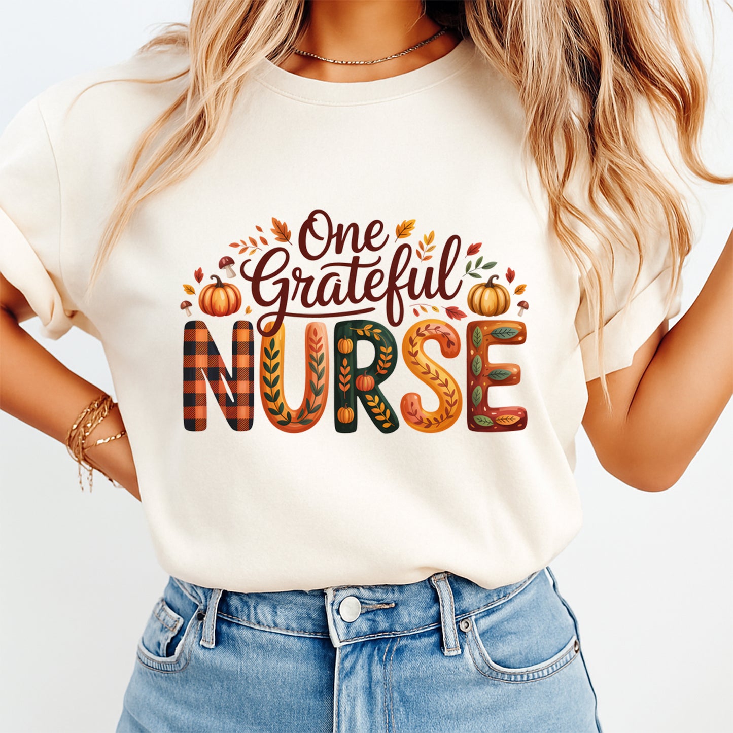 Thanksgiving One Grateful Nurse Fall Pumpkin DTF Transfer – Ready to Press Iron On Heat Transfer for DIY Thanksgiving Shirts 12342