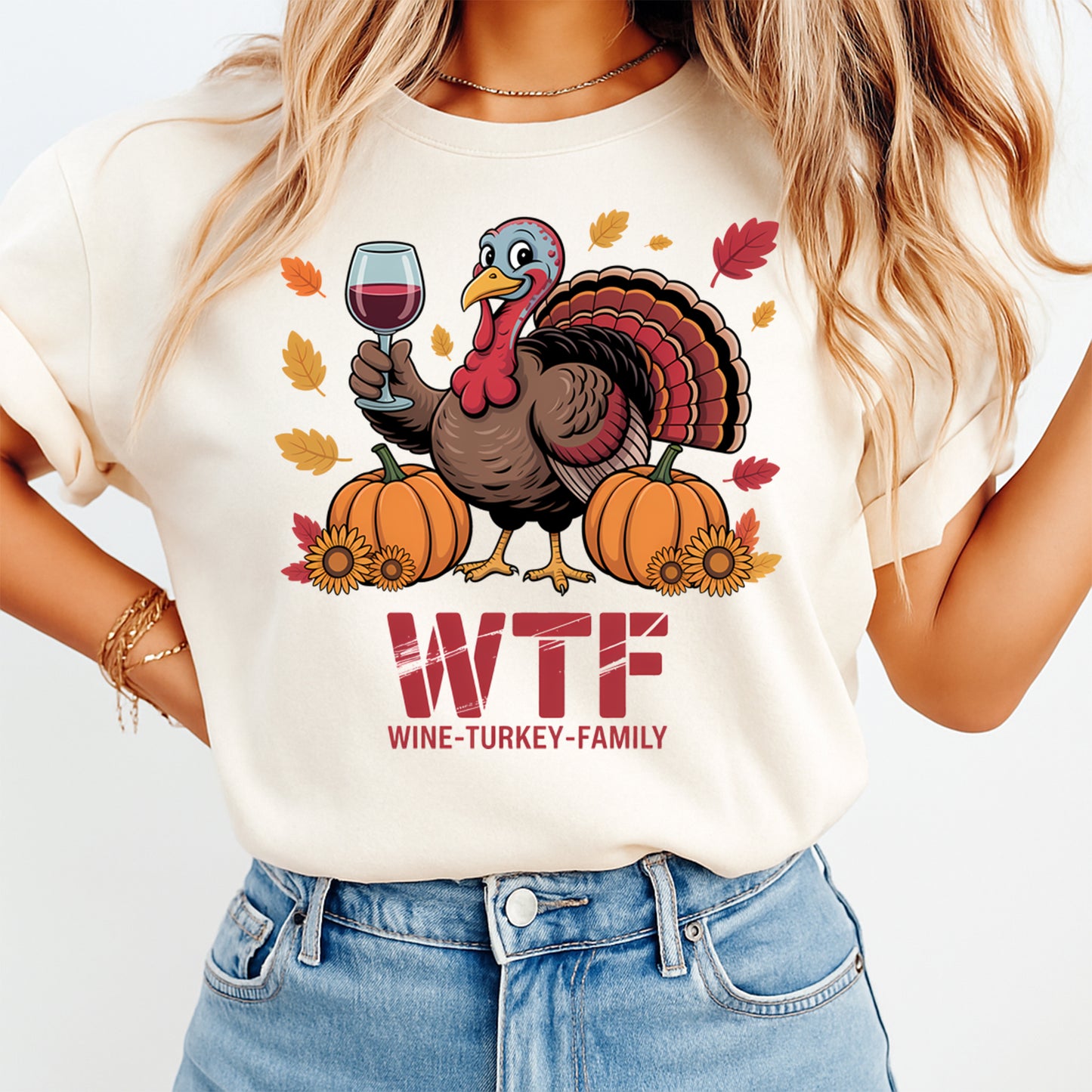 Thanksgiving WTF Wine Turkey Family Funny Turkey DTF Transfer – Ready to Press Iron On Heat Transfer for DIY Thanksgiving Shirts 12345