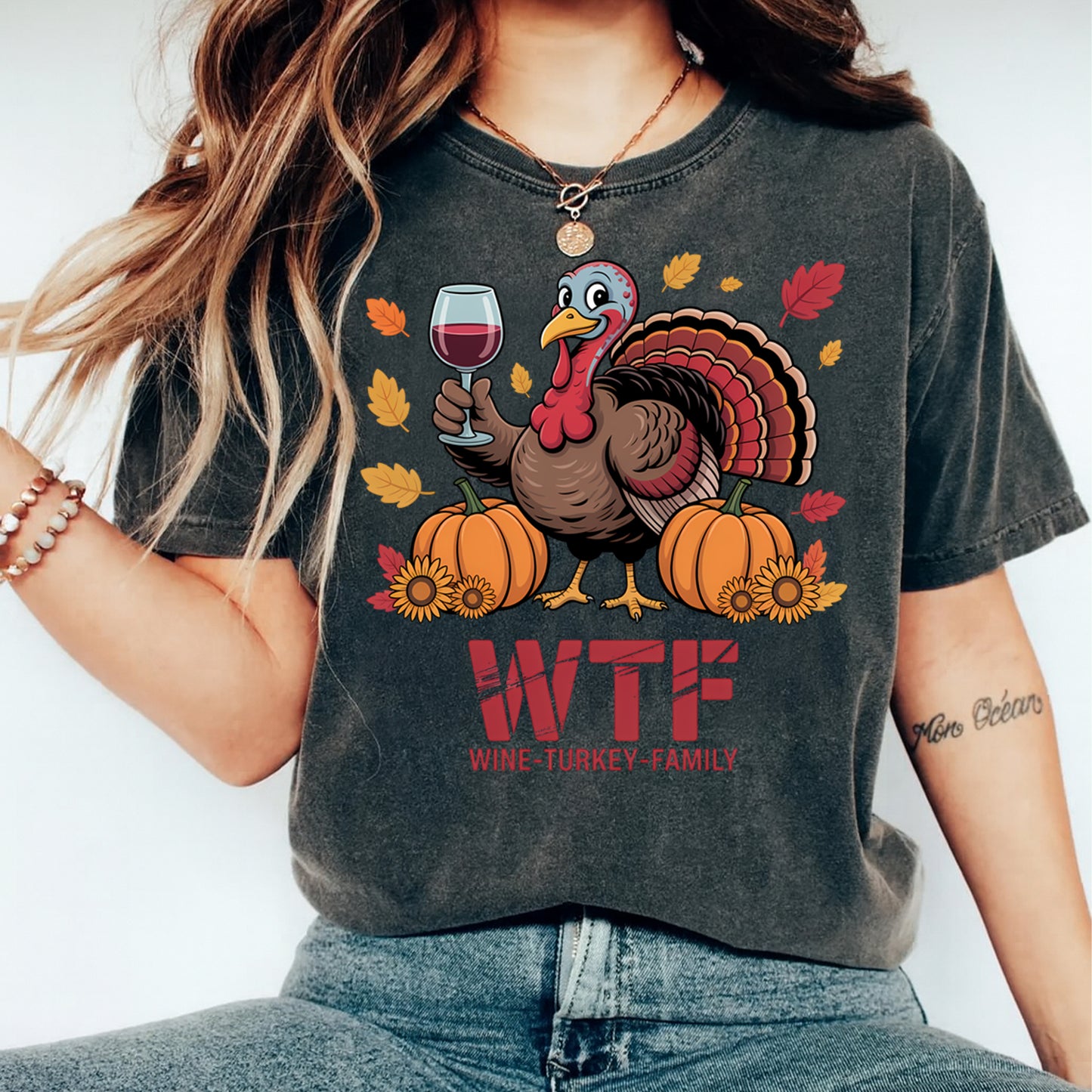 Thanksgiving WTF Wine Turkey Family Funny Turkey DTF Transfer – Ready to Press Iron On Heat Transfer for DIY Thanksgiving Shirts 12345