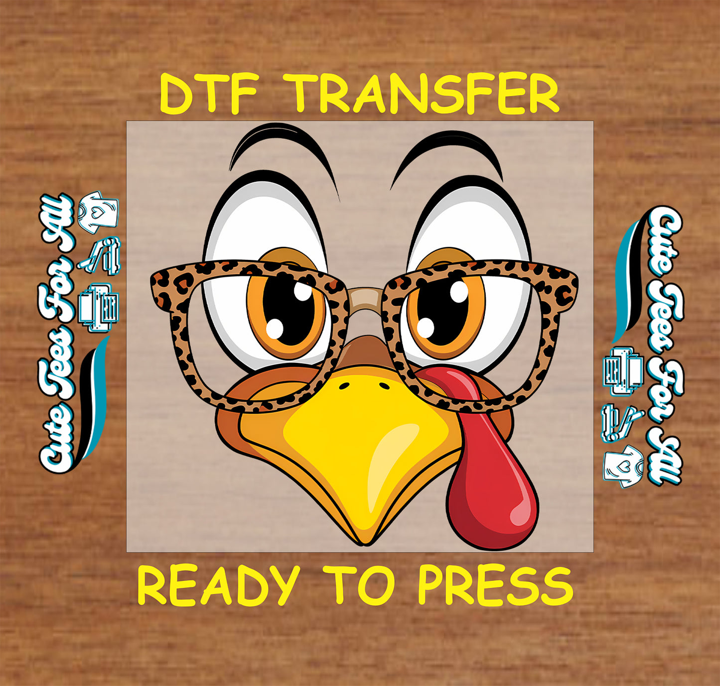 thanksgiving turkey face with leopard glasses fall ready to press dtf transfer iron on heat transfer