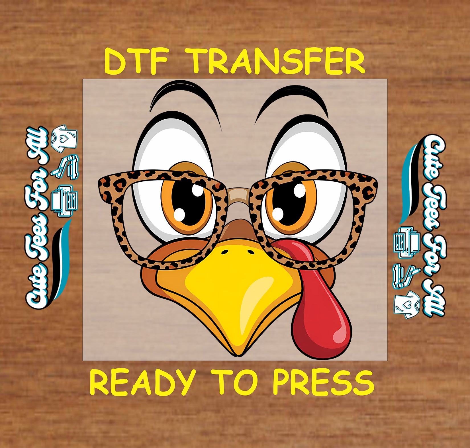 thanksgiving turkey face with leopard glasses fall ready to press dtf transfer iron on heat transfer