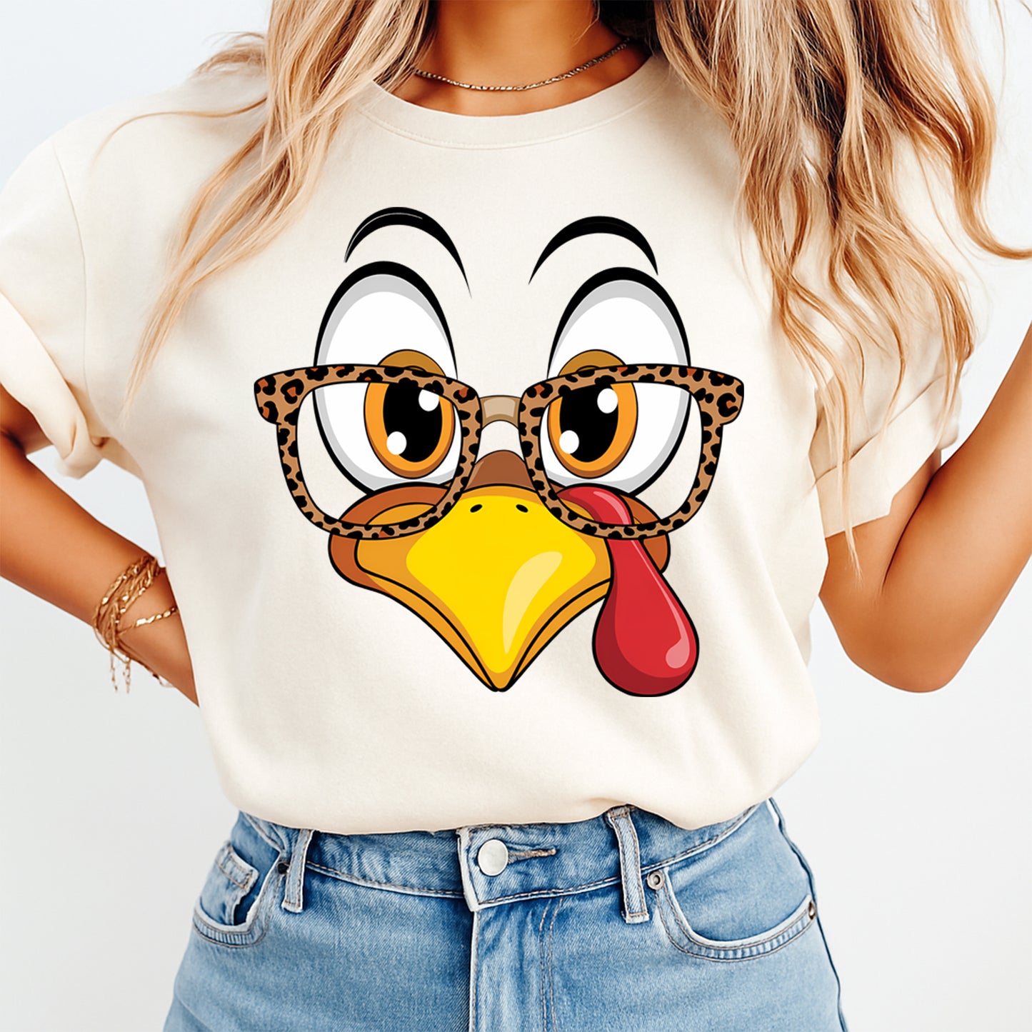 Thanksgiving Turkey Face Leopard Glasses Fall DTF Transfer – Ready to Press Iron On Heat Transfer for DIY Thanksgiving Shirts 12346