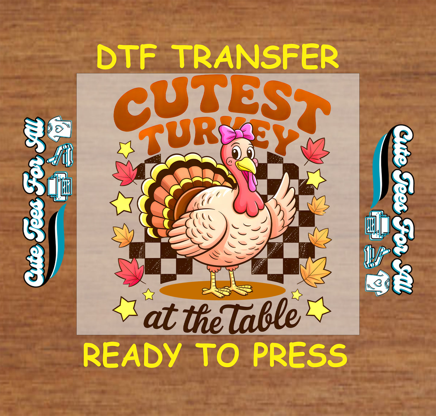 thanksgiving cutest turkey at the table girl turkey checkerboard fall ready to press dtf transfer