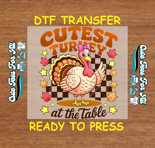 thanksgiving cutest turkey at the table girl turkey checkerboard fall ready to press dtf transfer