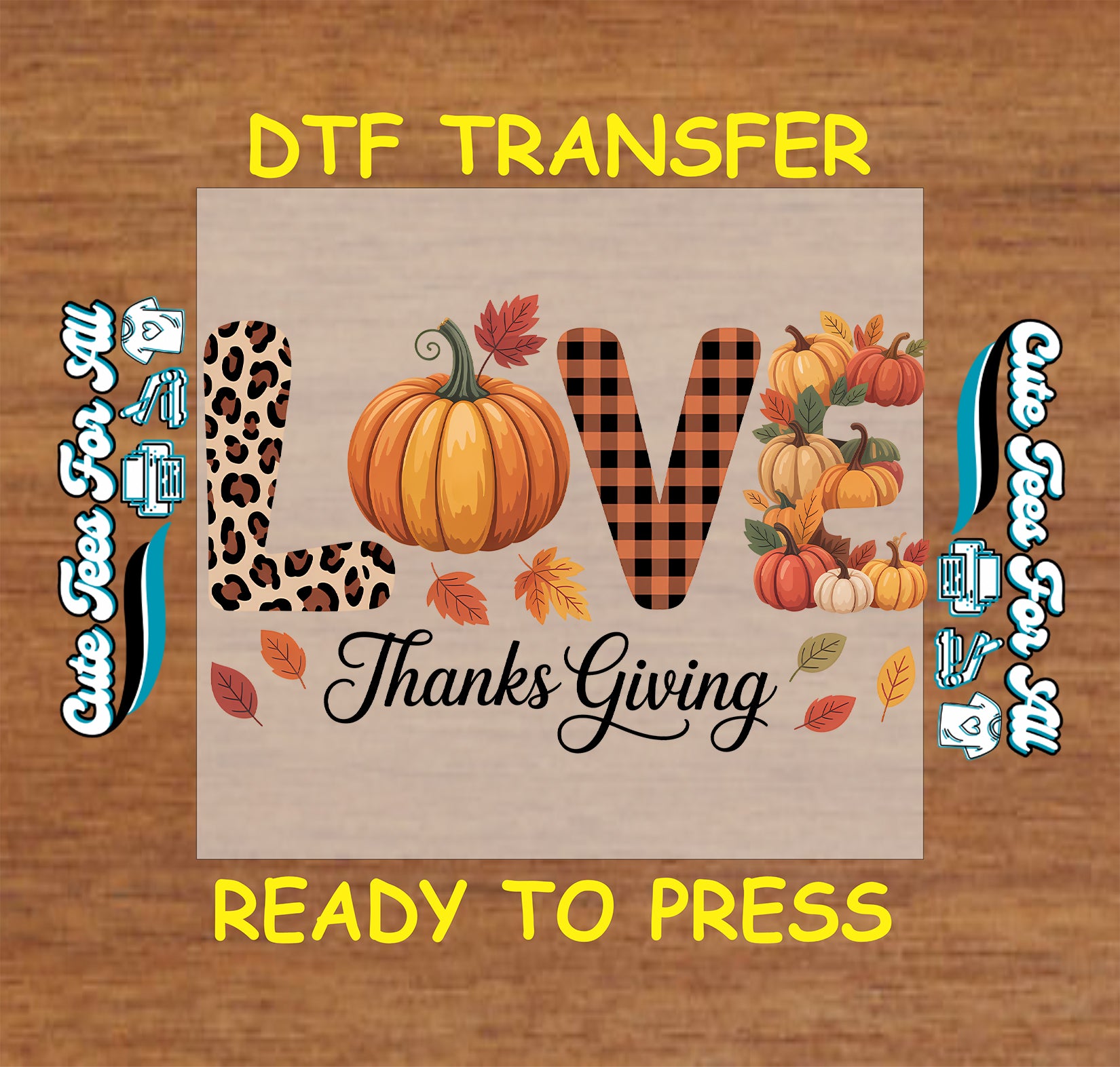 thanksgiving love leopard pumpkin plaid thanks giving fall ready to press dtf transfer iron on heat transfer