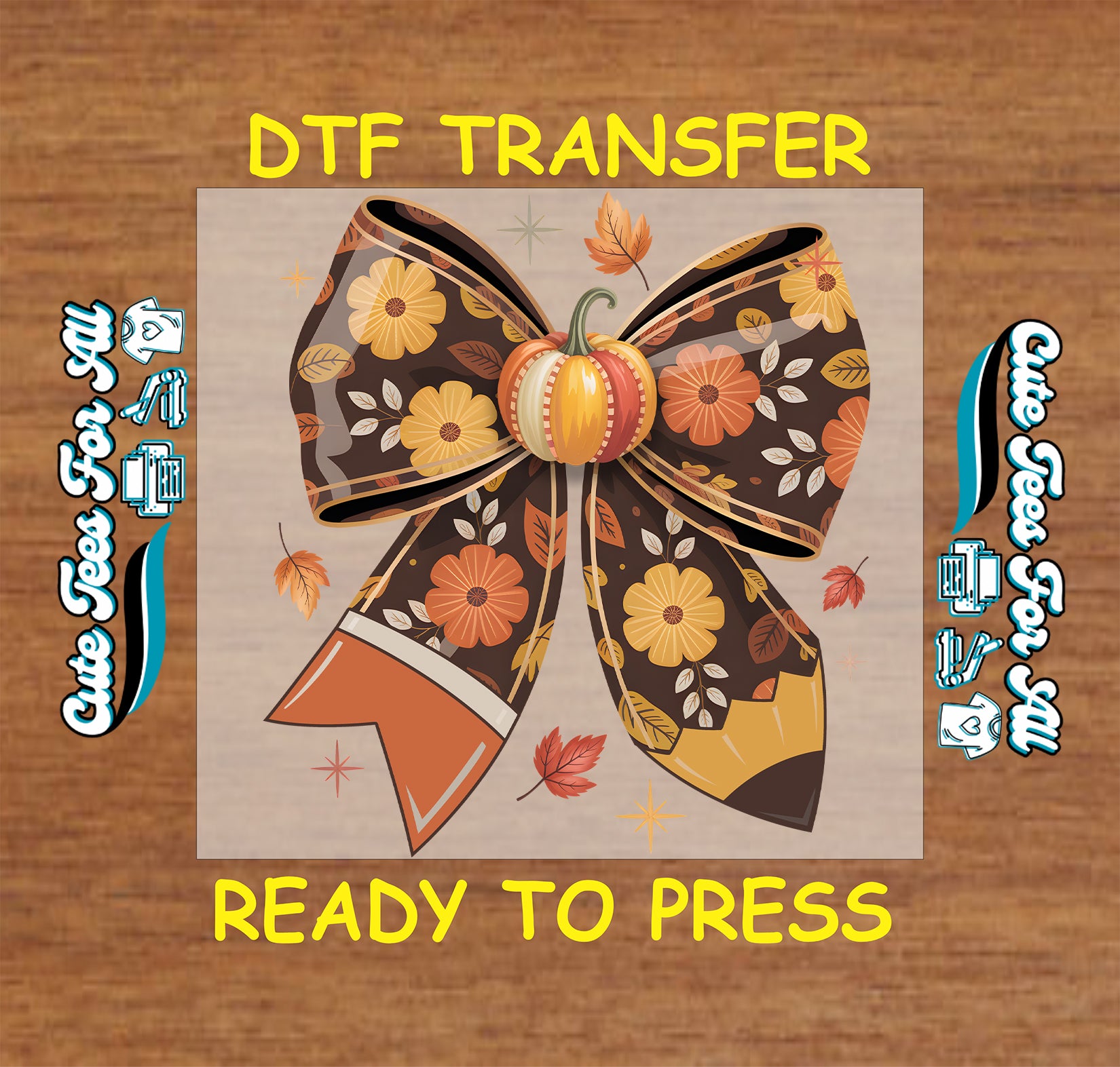 thanksgiving pumpkin floral bow fall ready to press dtf transfer iron on heat transfer