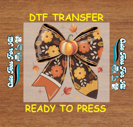 thanksgiving pumpkin floral bow fall ready to press dtf transfer iron on heat transfer