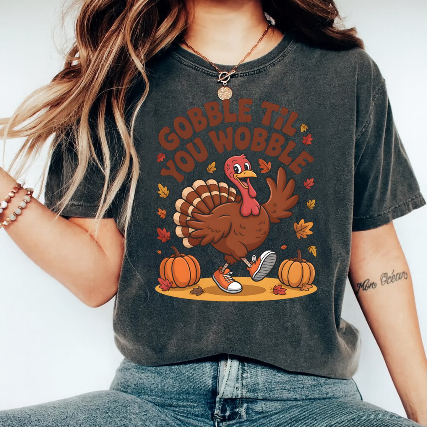 Thanksgiving Gobble Til You Wobble Turkey DTF Transfer – Ready to Press Iron On Heat Transfer for DIY Thanksgiving Shirts 12358