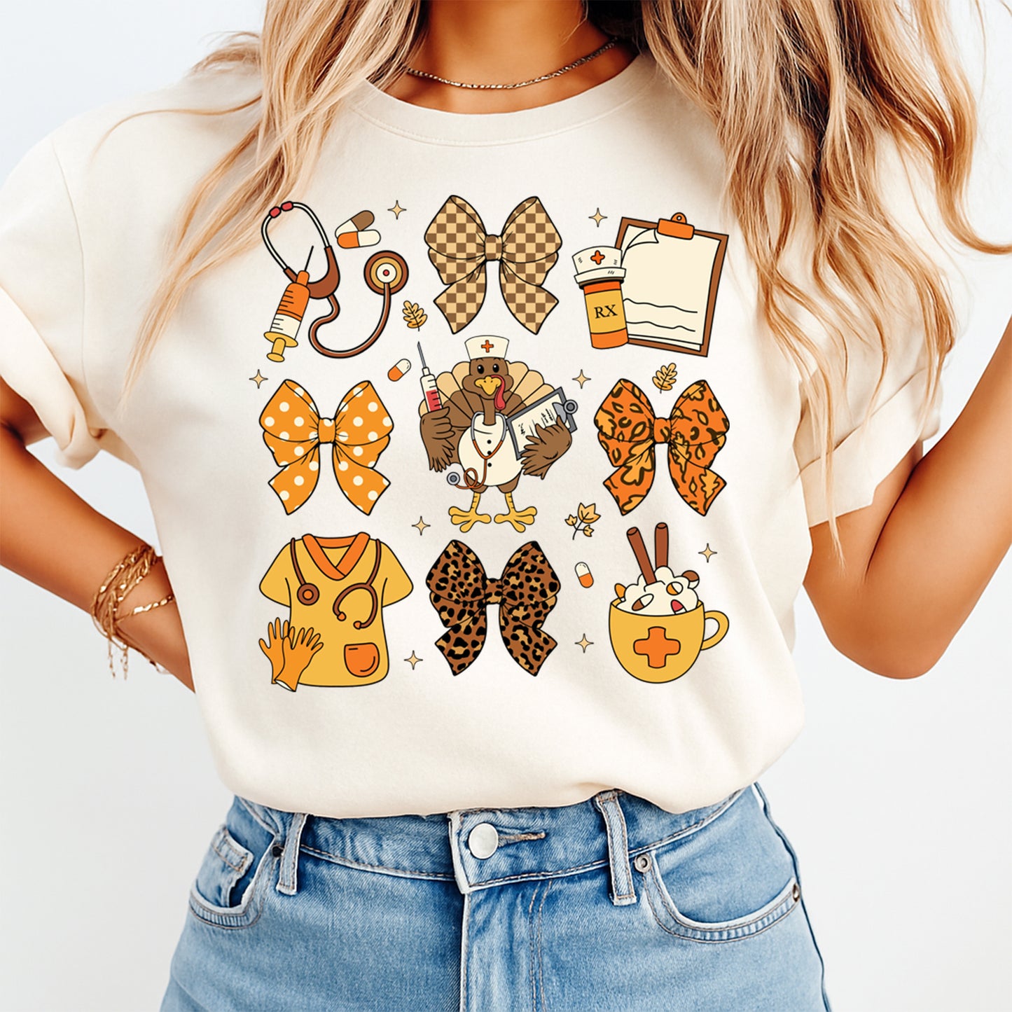 Thanksgiving DTF Transfer – Nurse Turkey Fall Mashup Ready to Press Iron on Heat Transfer DIY Thanksgiving Shirts 12369