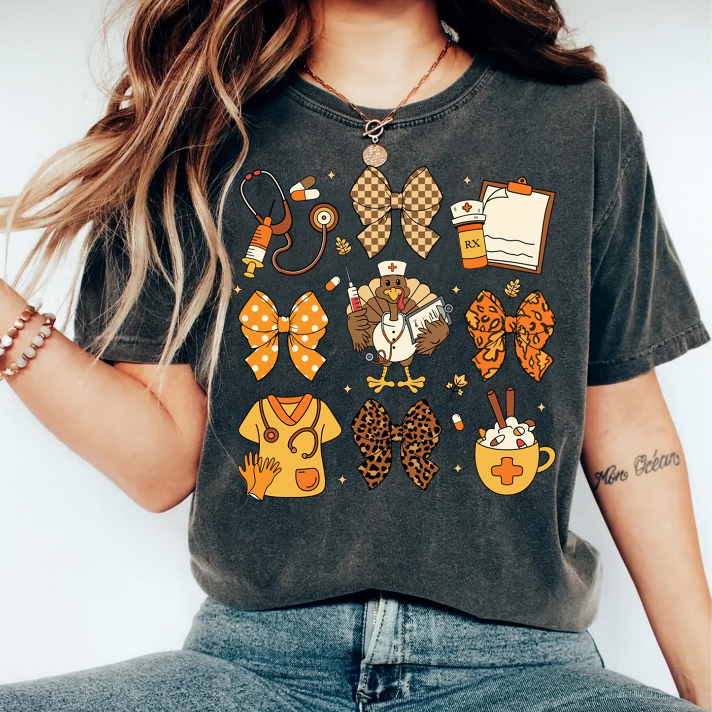 Thanksgiving DTF Transfer – Nurse Turkey Fall Mashup Ready to Press Iron on Heat Transfer DIY Thanksgiving Shirts 12369