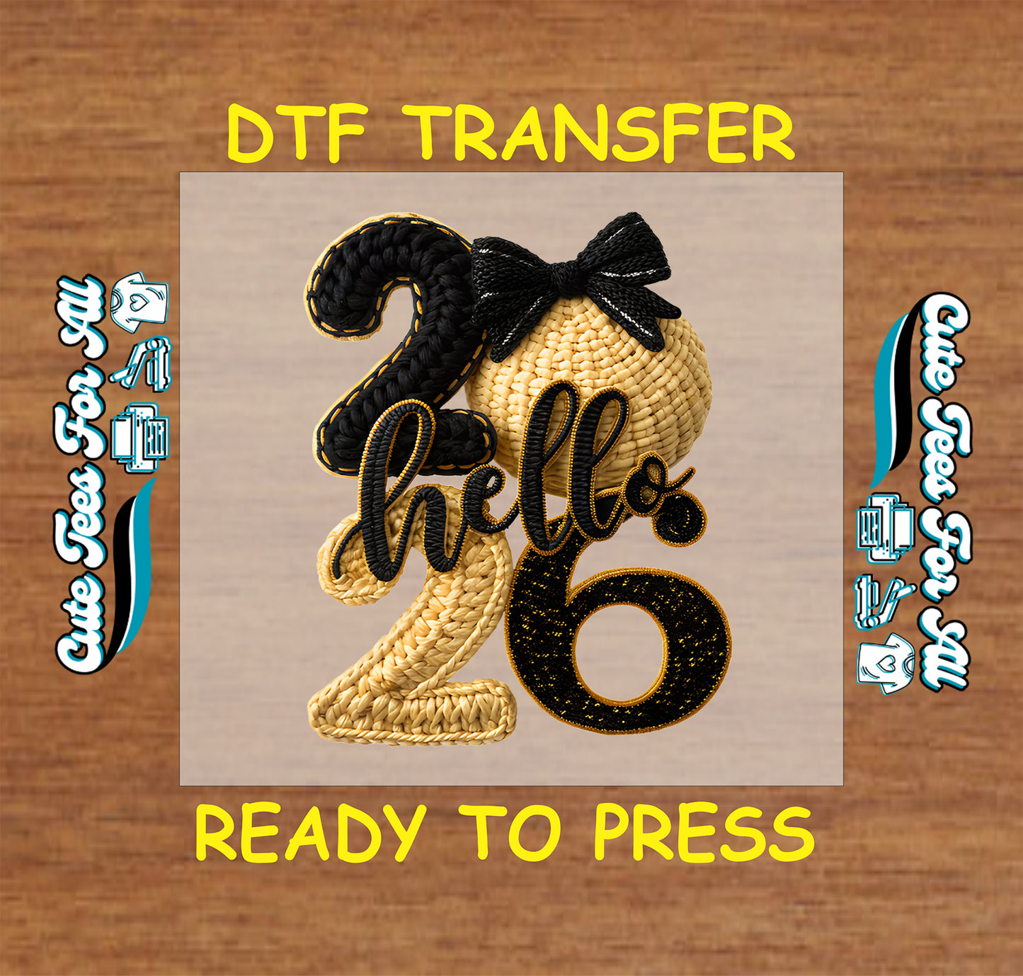 hello 2026 woven rope texture numbers black bow ready to press dtf iron on heat transfer