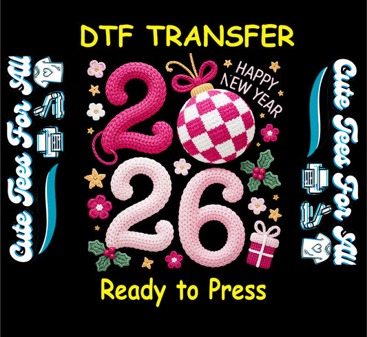 knit texture 2026 ornament holly flowers happy new year ready to press dtf iron on heat transfer