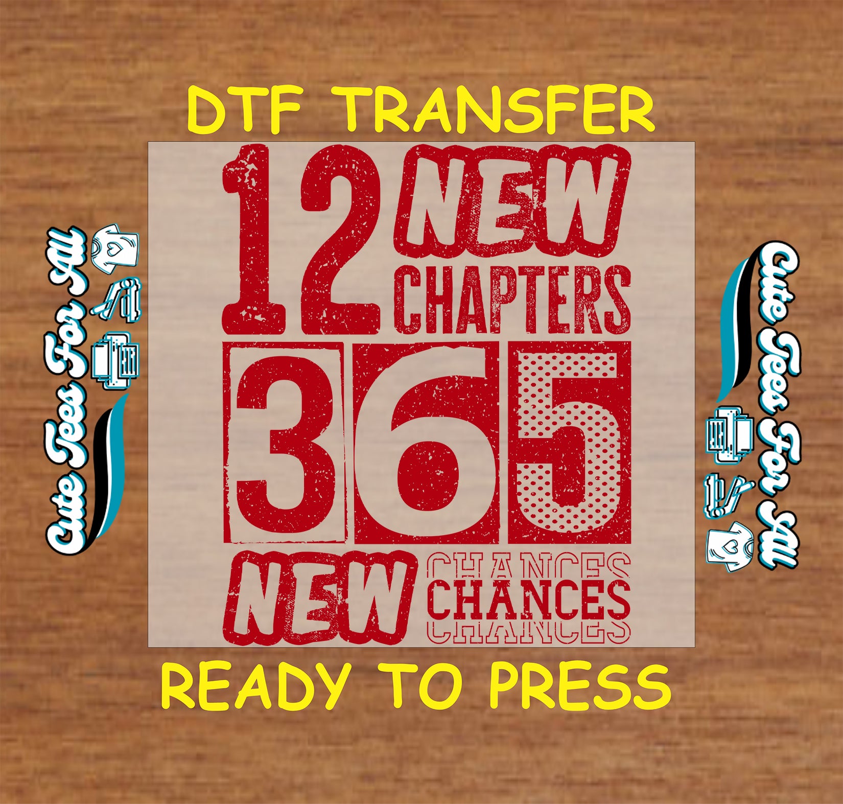 12 new chapters 365 new chances distressed red typography ready to press dtf iron on heat transfer