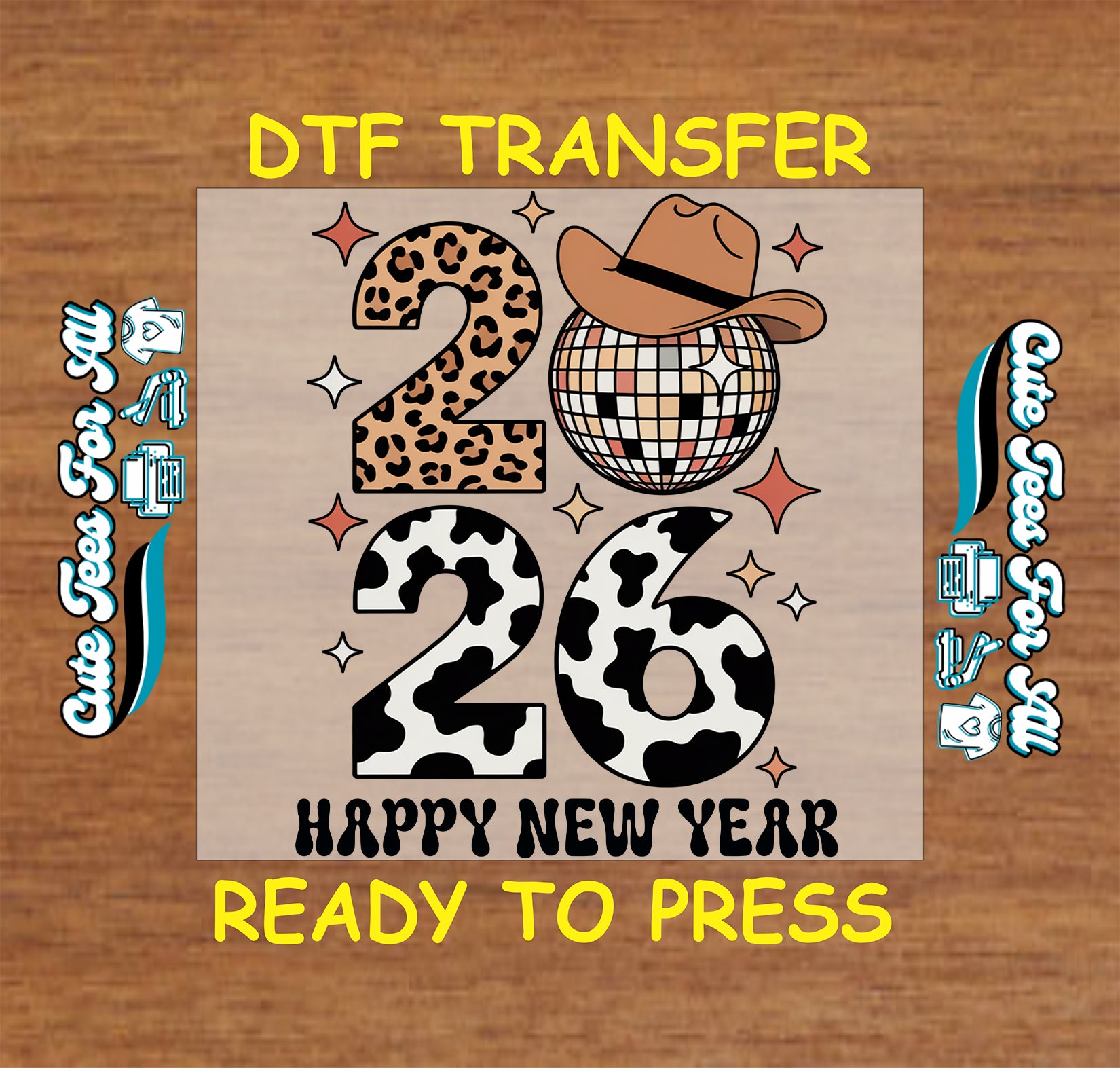 western 2026 leopard cowprint disco ball cowboy hat ready to press dtf iron on heat transfer