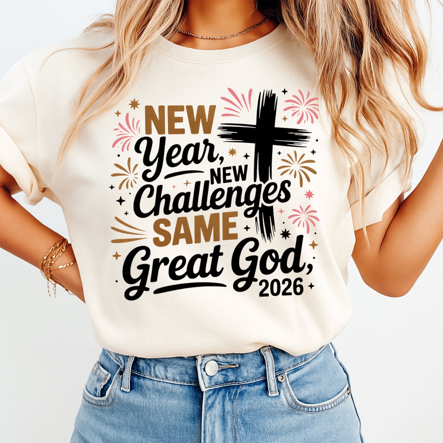 New Year Religious DTF Transfer – Faith Scripture Cross Great God Quote Ready to Press Iron on Heat Transfer DIY New Year Shirts 12394