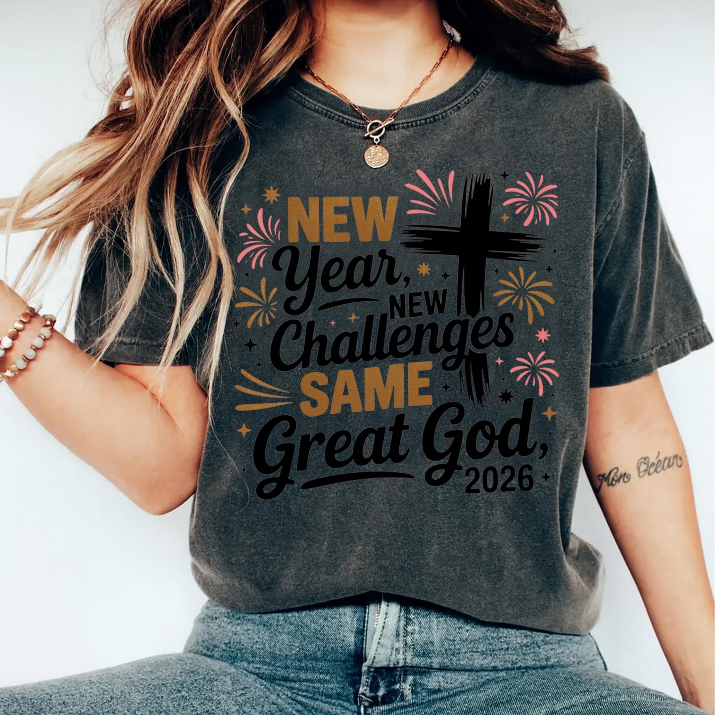 New Year Religious DTF Transfer – Faith Scripture Cross Great God Quote Ready to Press Iron on Heat Transfer DIY New Year Shirts 12394