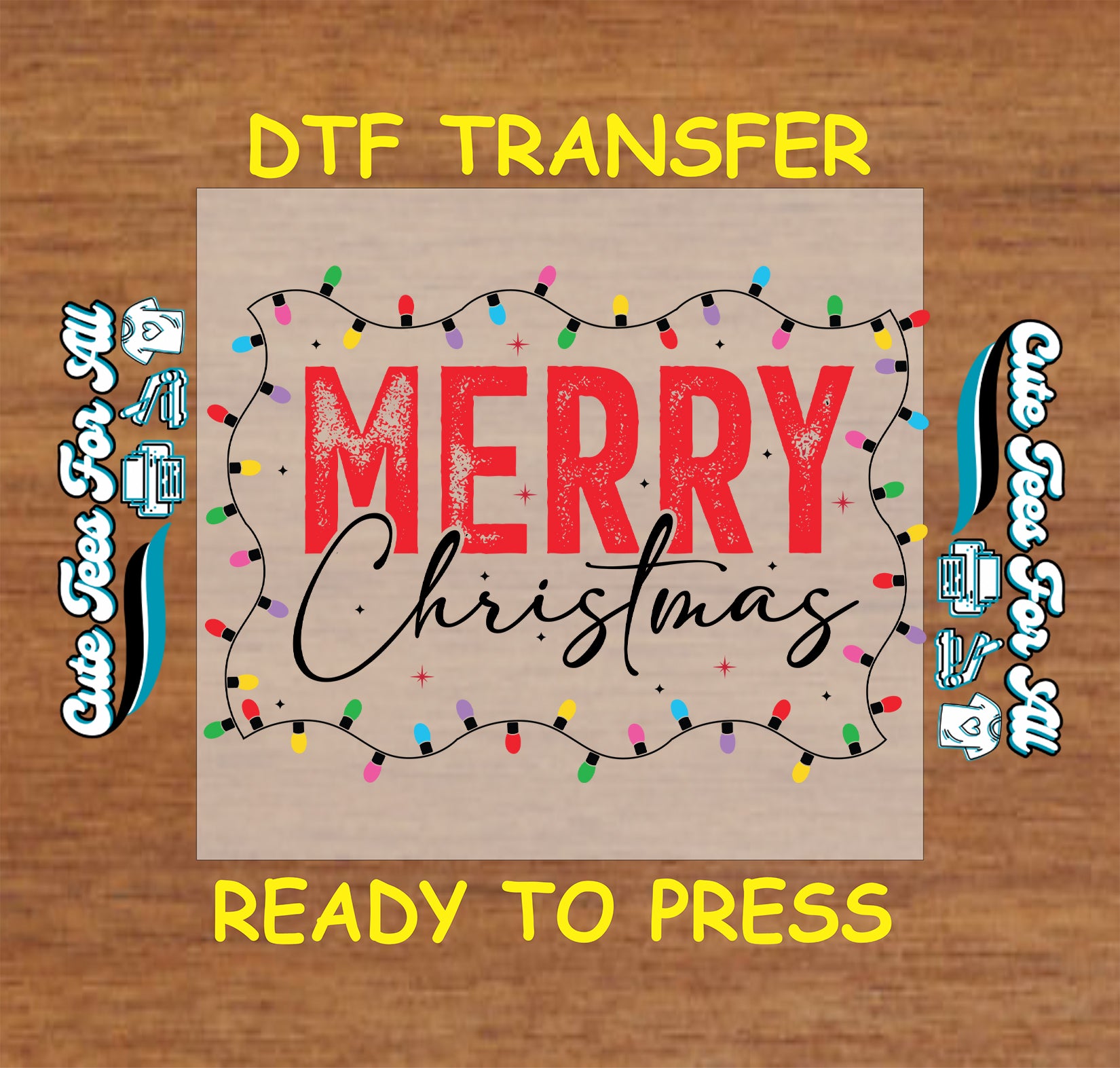 merry christmas retro lights border ready to press dtf iron on heat transfer