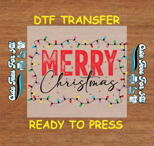 merry christmas retro lights border ready to press dtf iron on heat transfer
