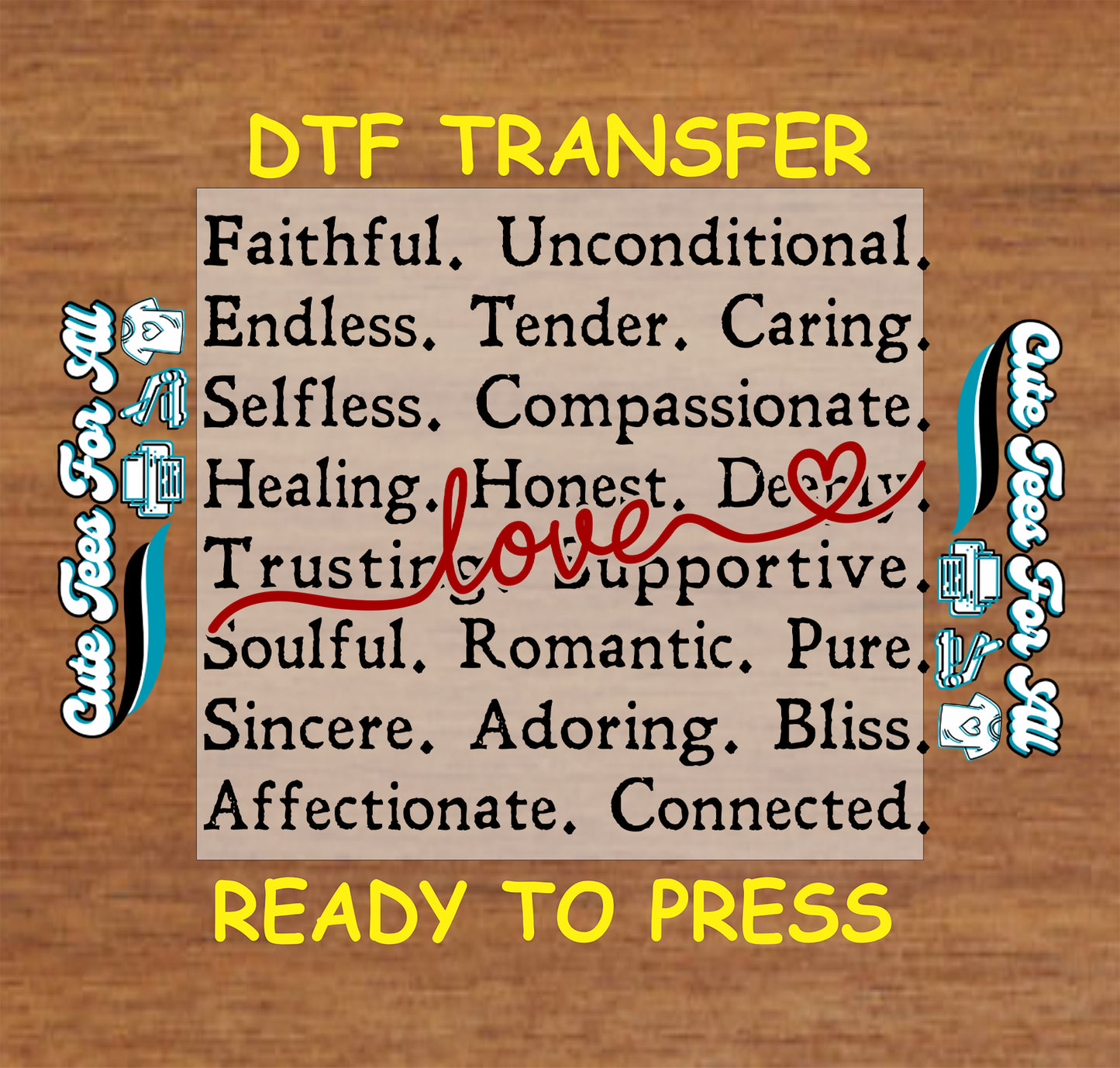 love script word collage romantic valentine ready to press dtf iron on transfer