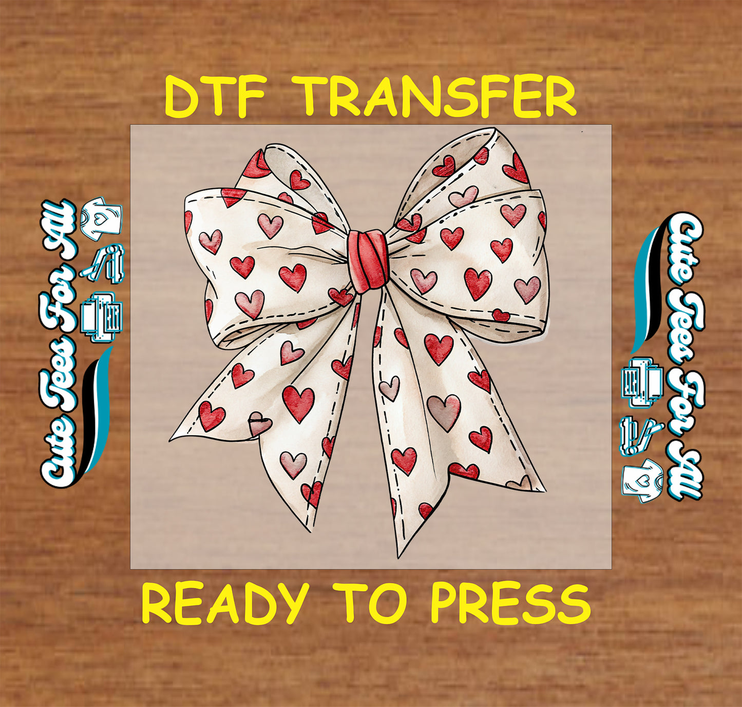valentine heart bow sketch dtf transfer ready to press iron on