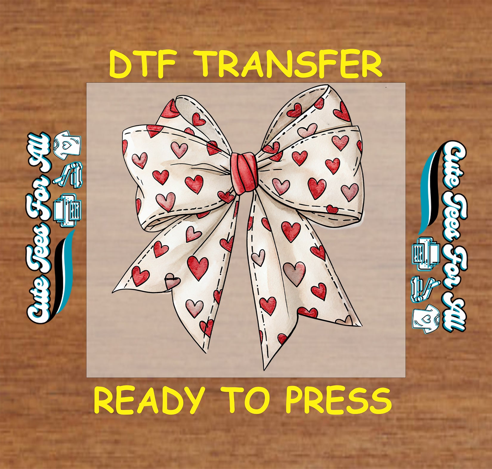 valentine heart bow sketch dtf transfer ready to press iron on