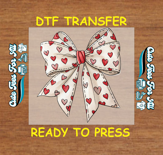 valentine heart bow sketch dtf transfer ready to press iron on