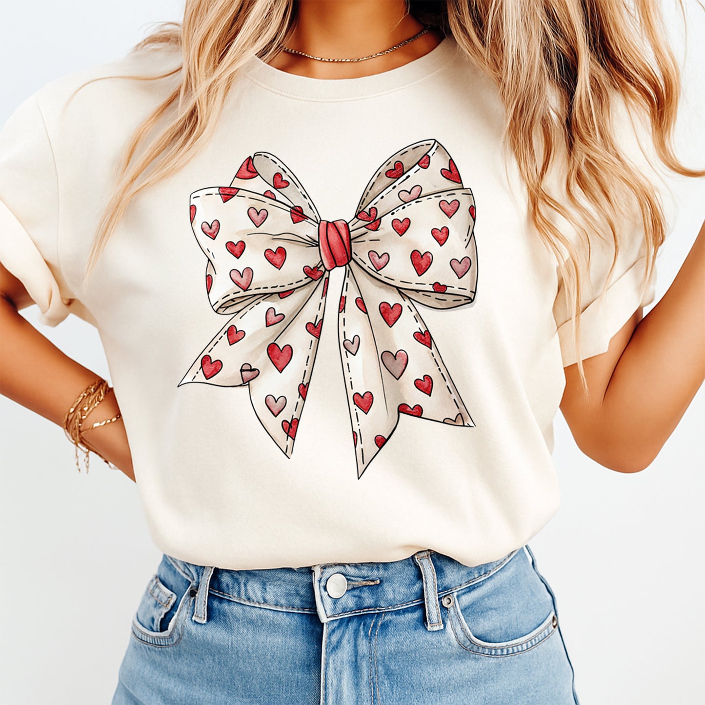 Valentine DTF Transfer – Heart Bow Sketch Style Ready to Press Iron on Heat Transfer DIY Shirts 12405