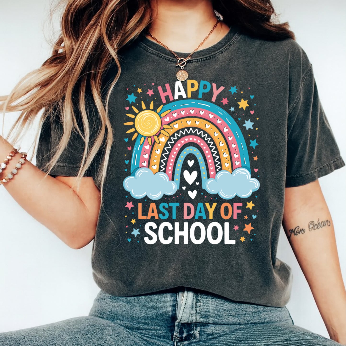 School DTF Transfer – Last Day Rainbow Colorful Classroom Ready to Press Iron on Heat Transfer DIY Shirts 12406