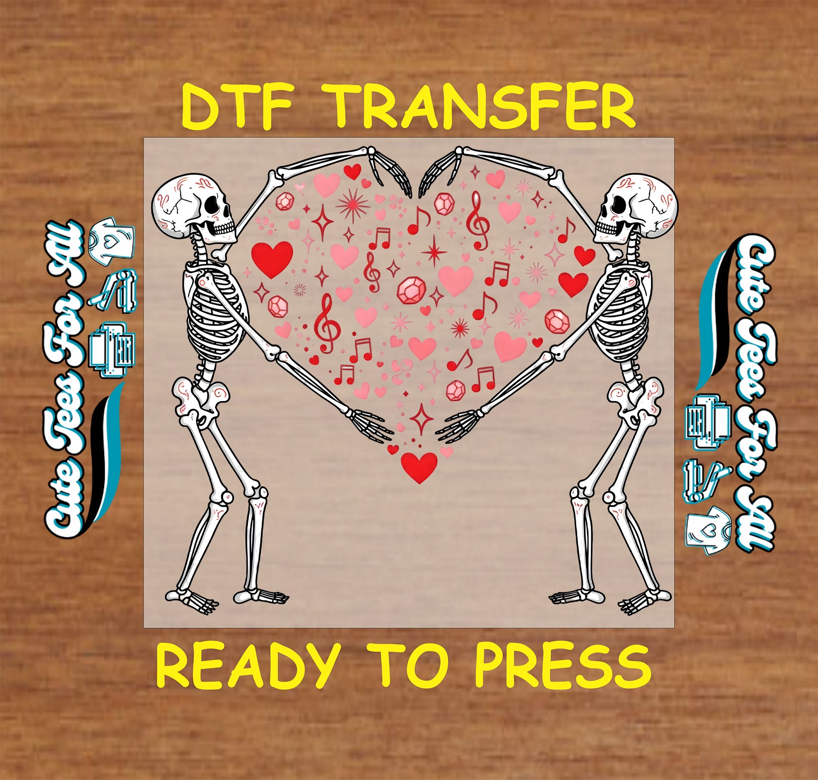 valentine skeleton heart dtf transfer ready to press iron on