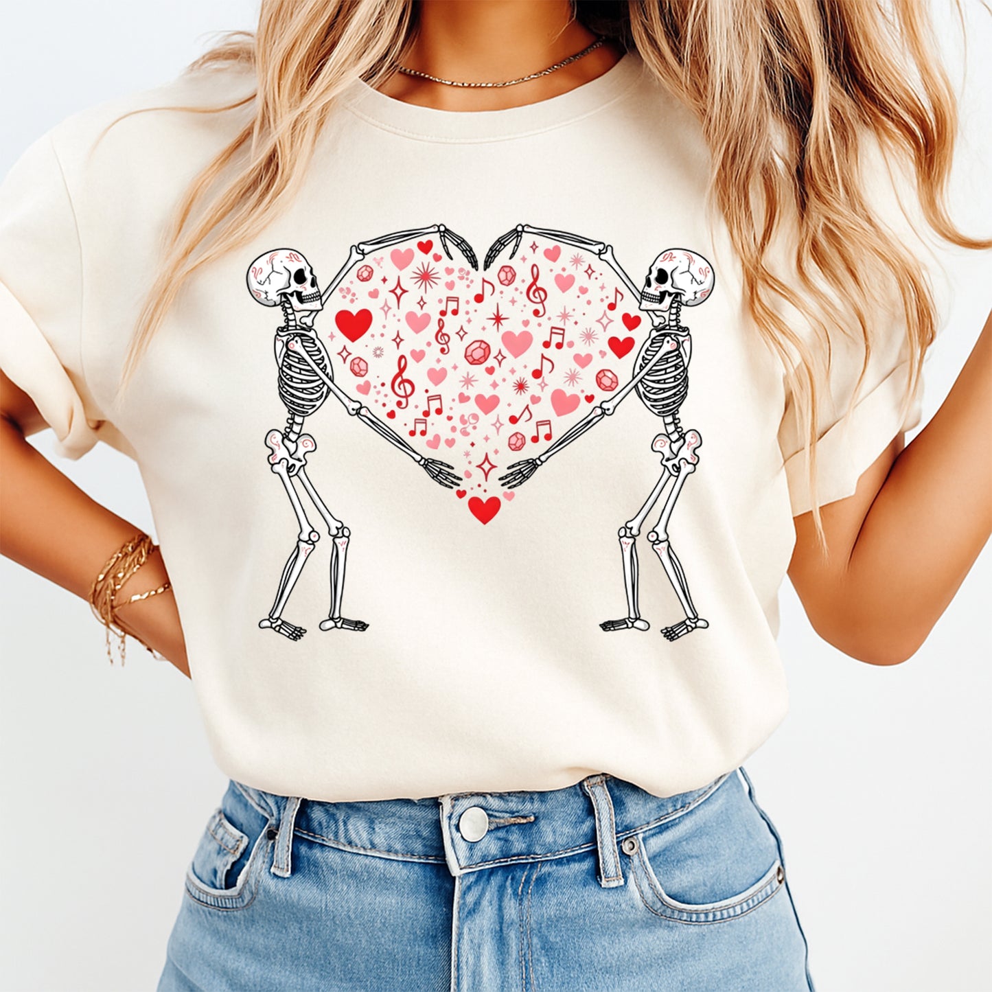 Valentine DTF Transfer – Skeleton Heart Music Romantic Aesthetic Ready to Press Iron on Heat Transfer DIY Shirts 12407