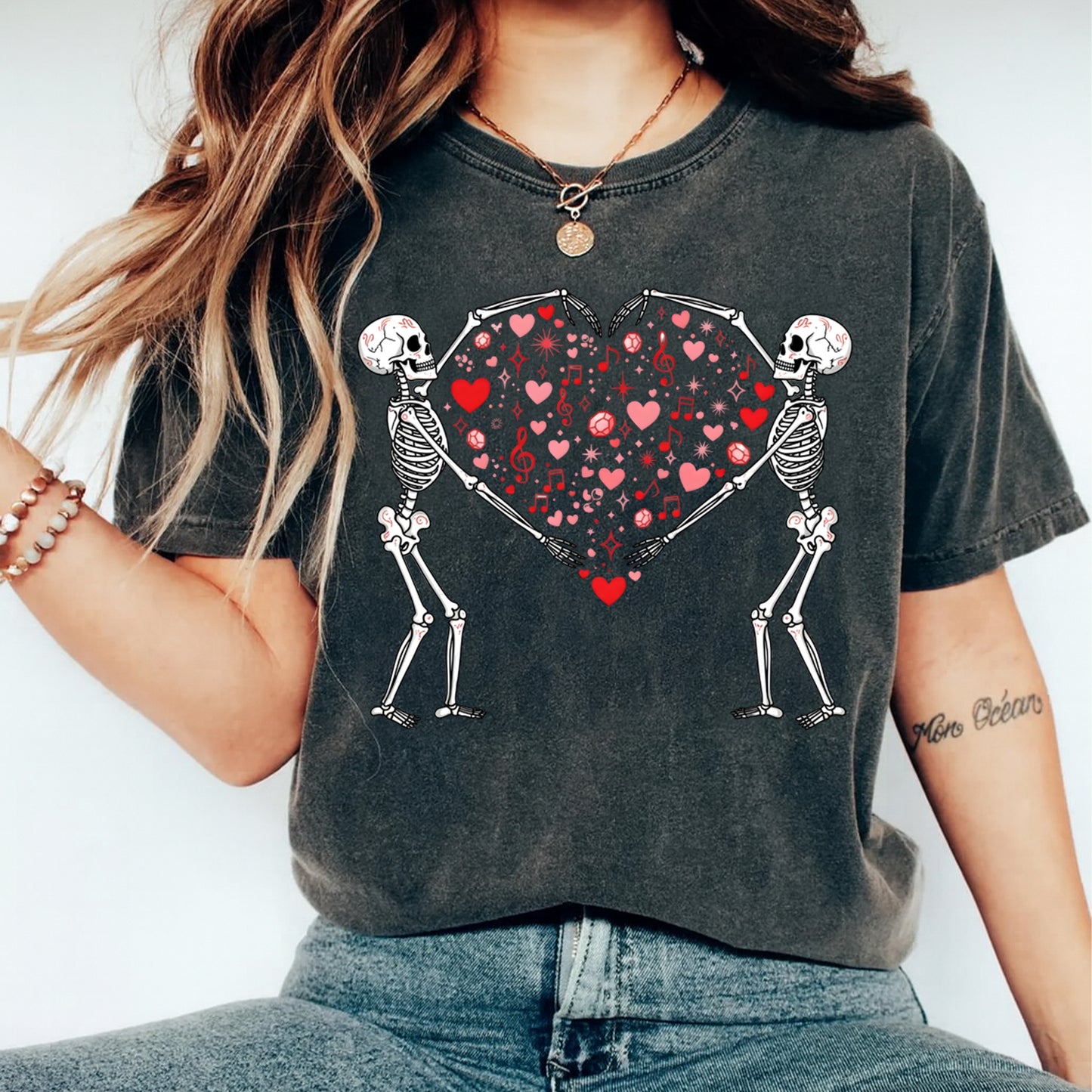 Valentine DTF Transfer – Skeleton Heart Music Romantic Aesthetic Ready to Press Iron on Heat Transfer DIY Shirts 12407