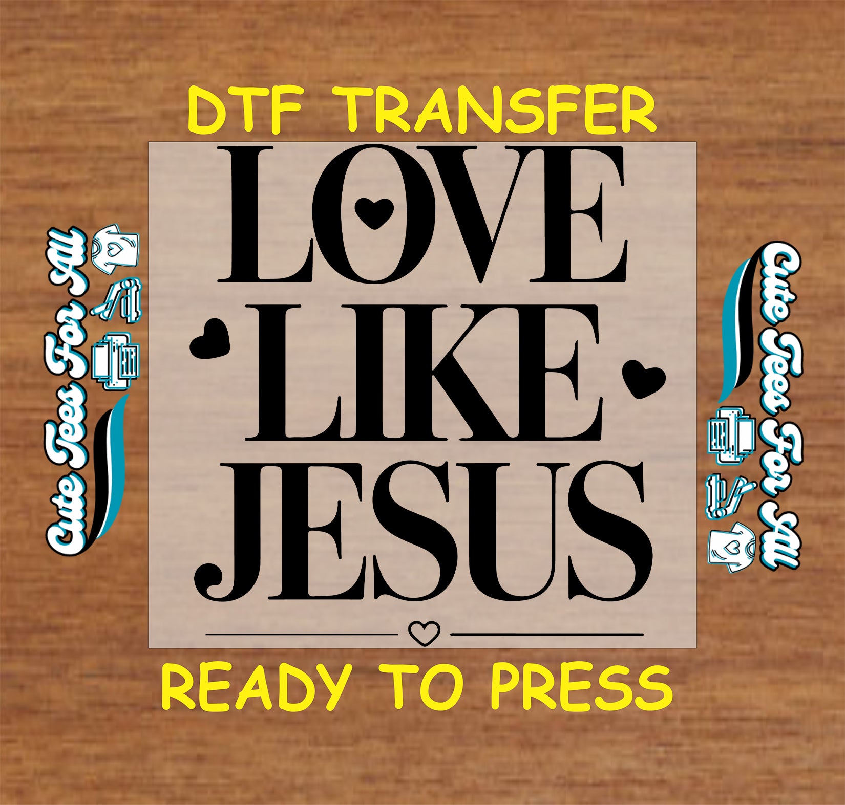 love like jesus heart typography ready to press dtf iron on heat transfer