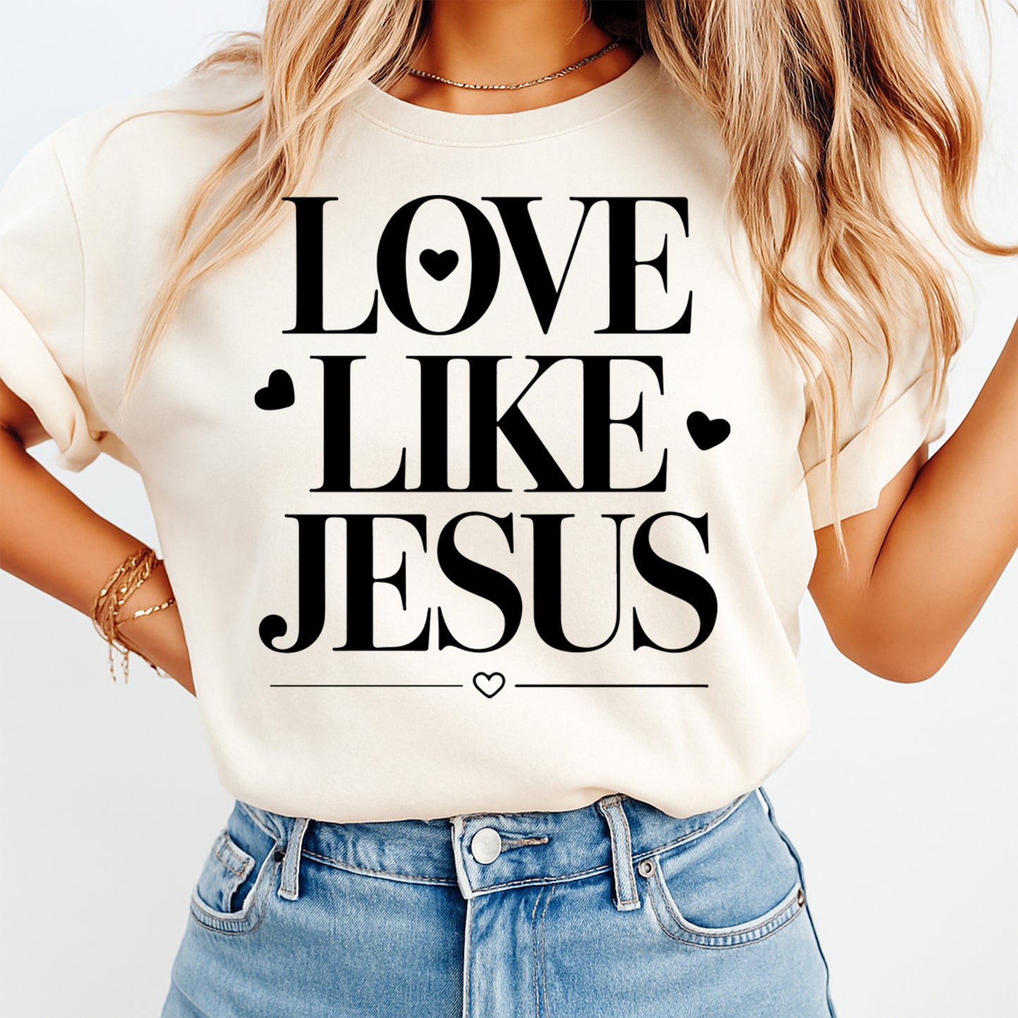 Religious DTF Transfer – Love Like Jesus Heart Typography Ready to Press Iron on Heat Transfer DIY Shirts 12410