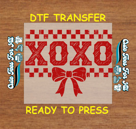 xoxo checkerboard red bow valentine ready to press dtf iron on heat transfer