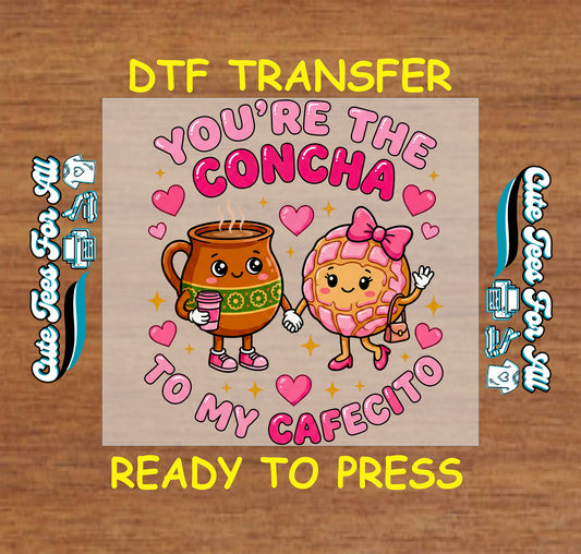 concha cafecito hearts bow valentine ready to press dtf iron on heat transfer