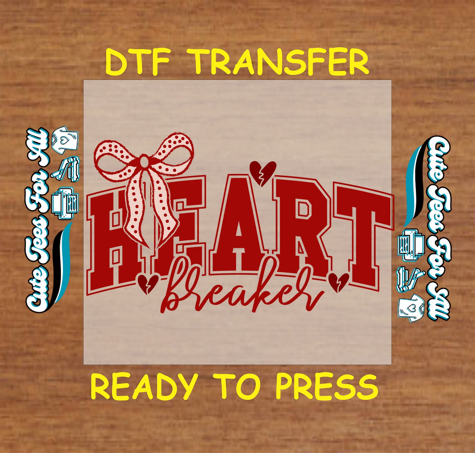red heart breaker bow valentines ready to press dtf transfer iron on heat transfer graphic