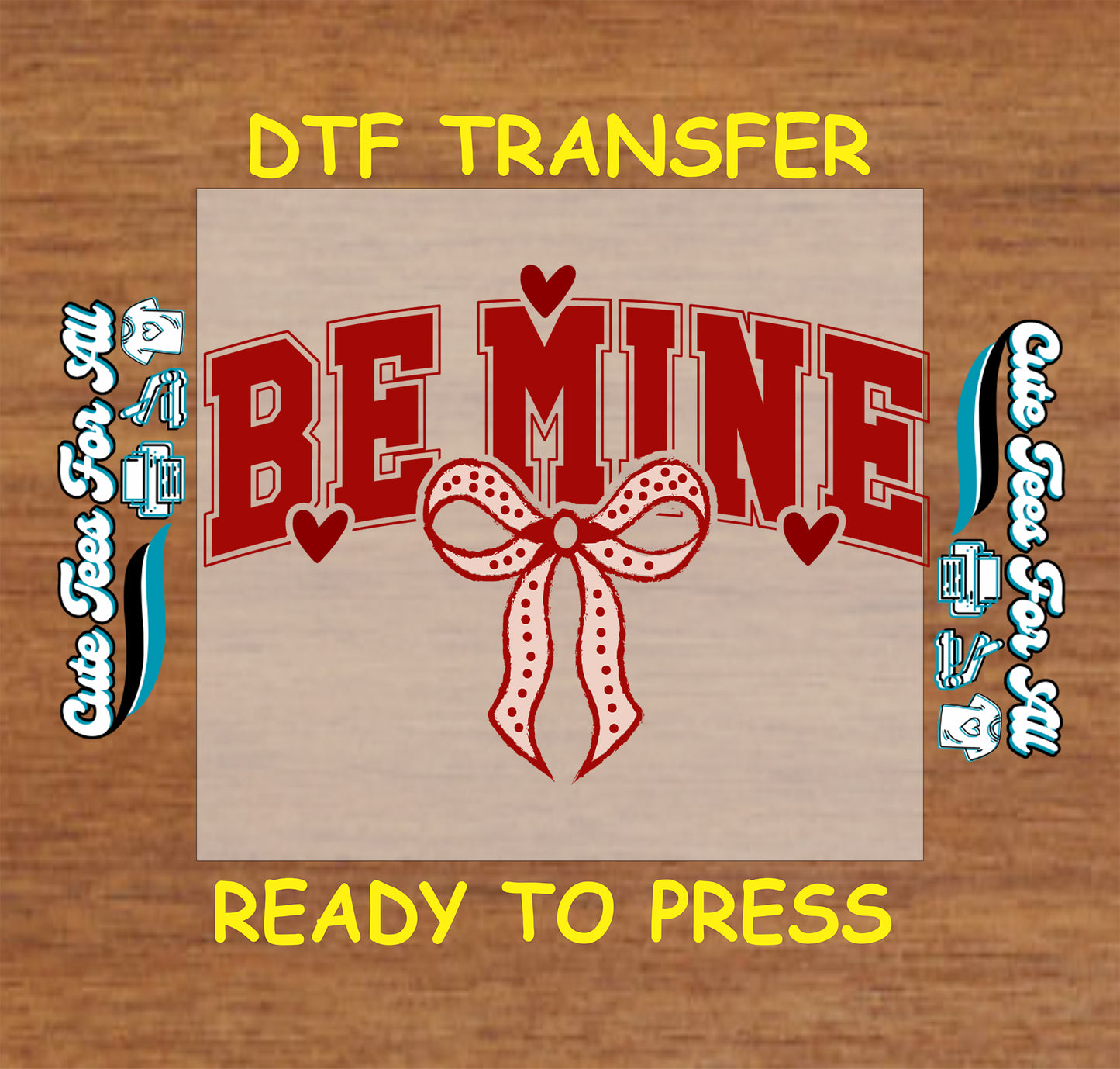 be mine valentines bow heart red ready to press dtf iron on heat transfer