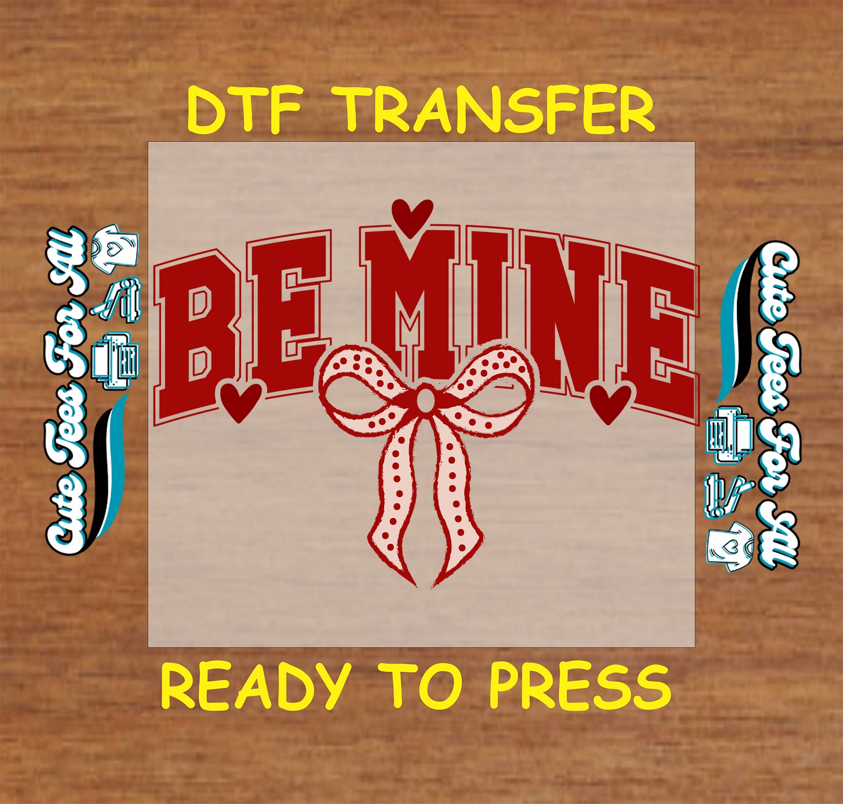 be mine valentines bow heart red ready to press dtf iron on heat transfer