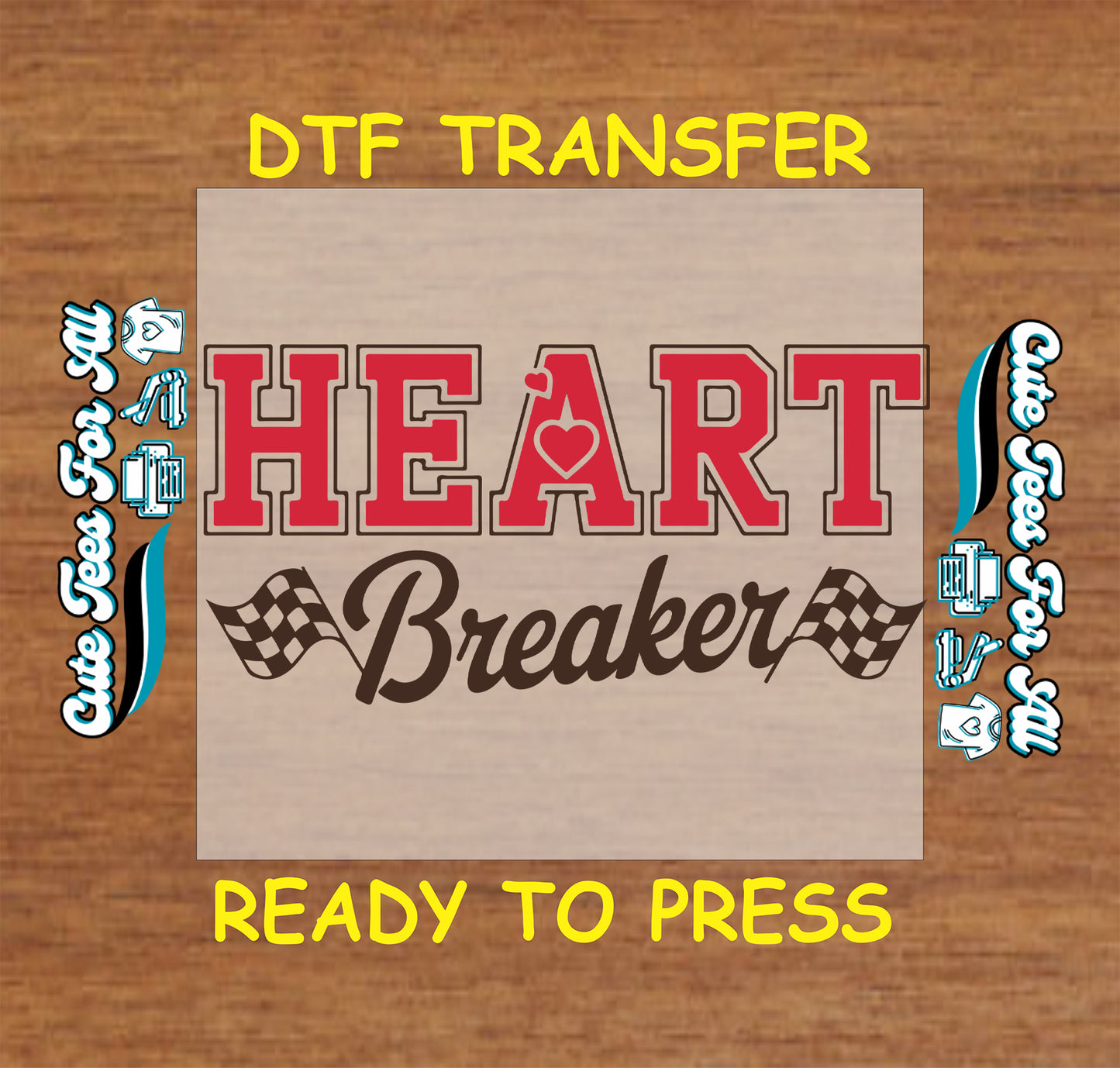 heart breaker racing flags valentines ready to press dtf iron on heat transfer graphic