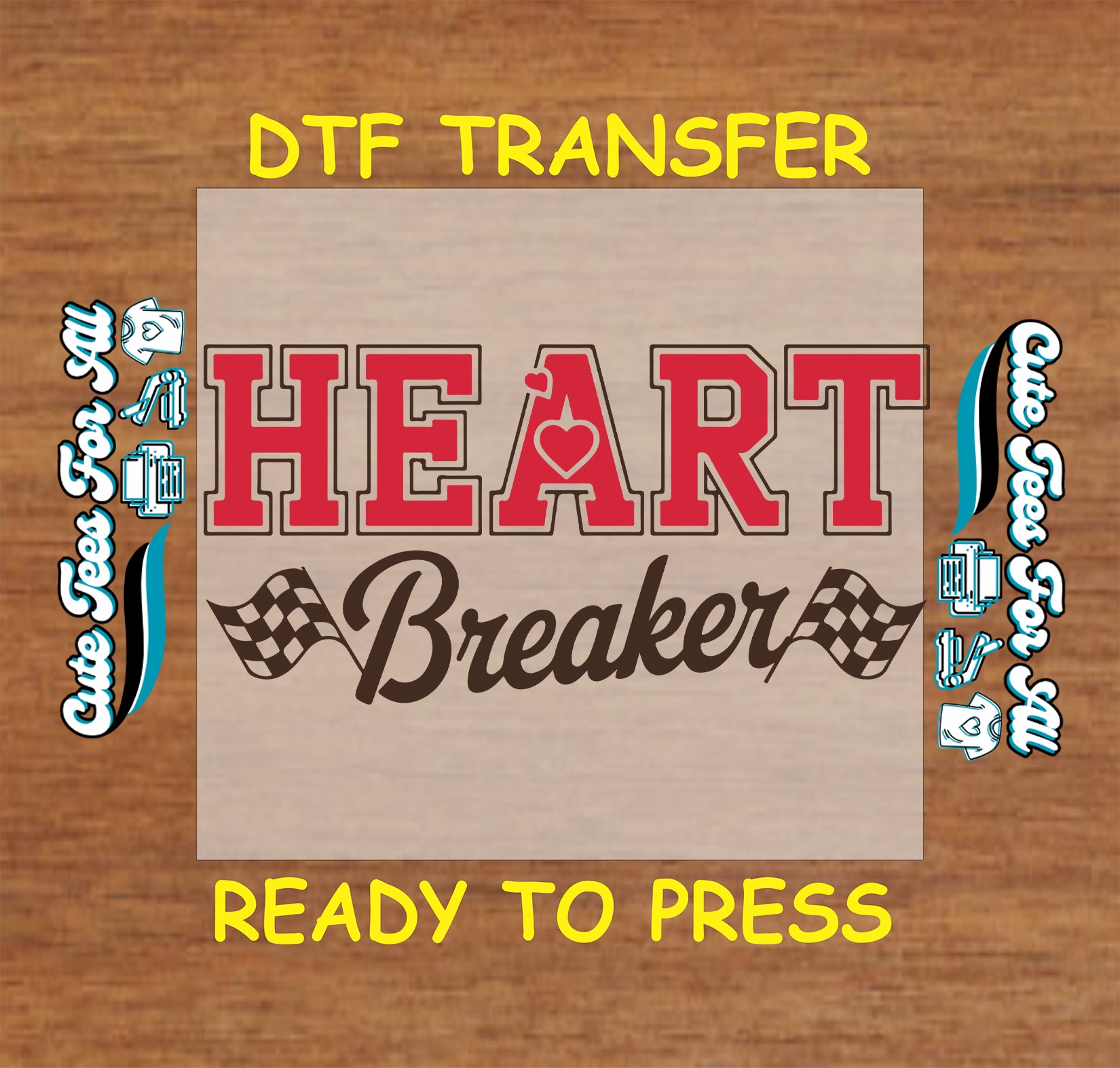 heart breaker racing flags valentines ready to press dtf iron on heat transfer graphic