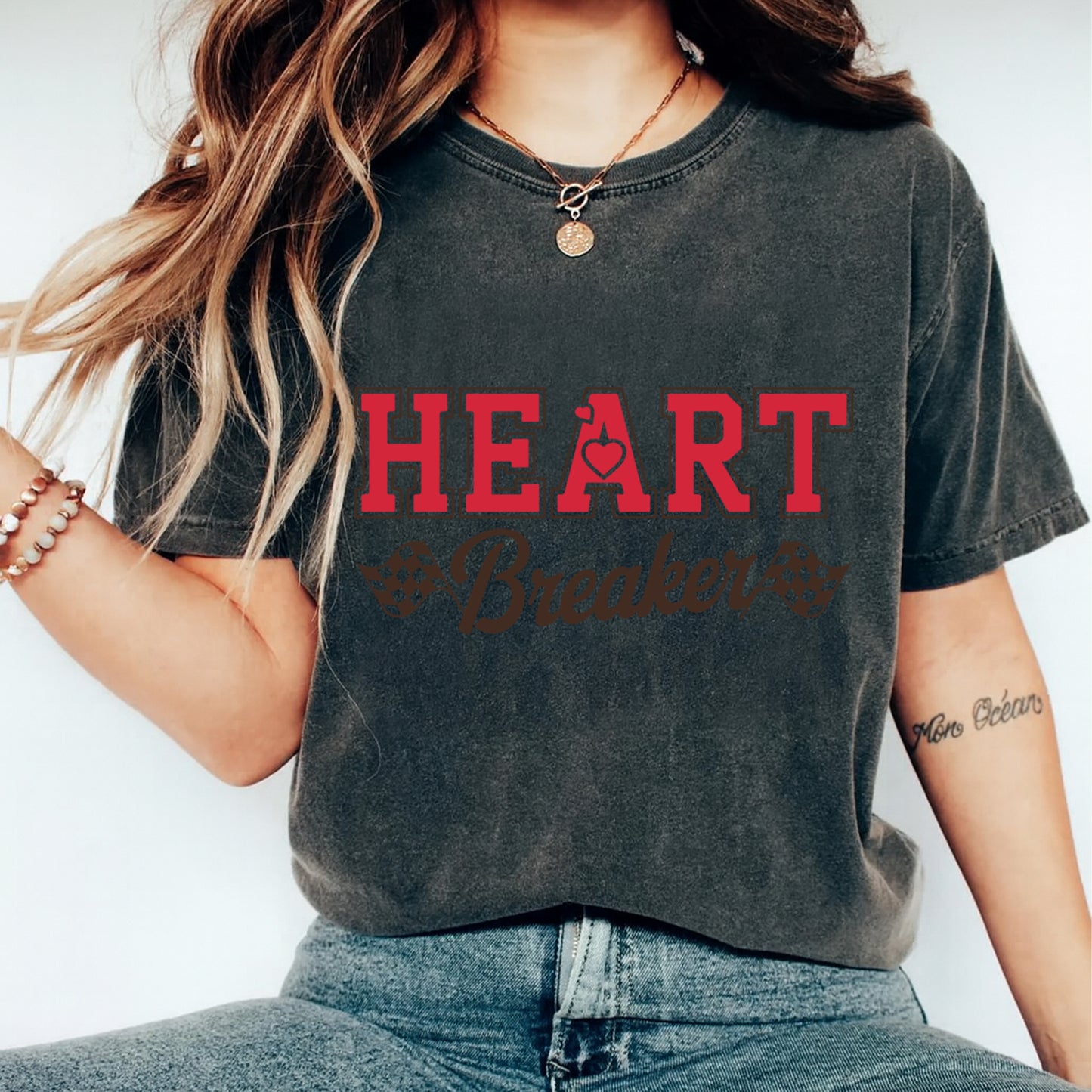 Valentine DTF Transfer – Heart Breaker Racing Flag Graphic Ready to Press Iron On Heat Transfer for DIY Valentine Shirts 12428