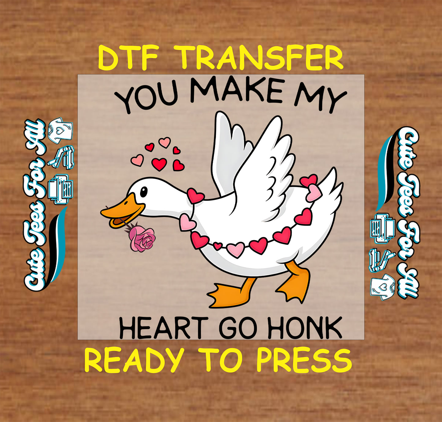 you make my heart go honk duck valentines ready to press dtf iron on heat transfer