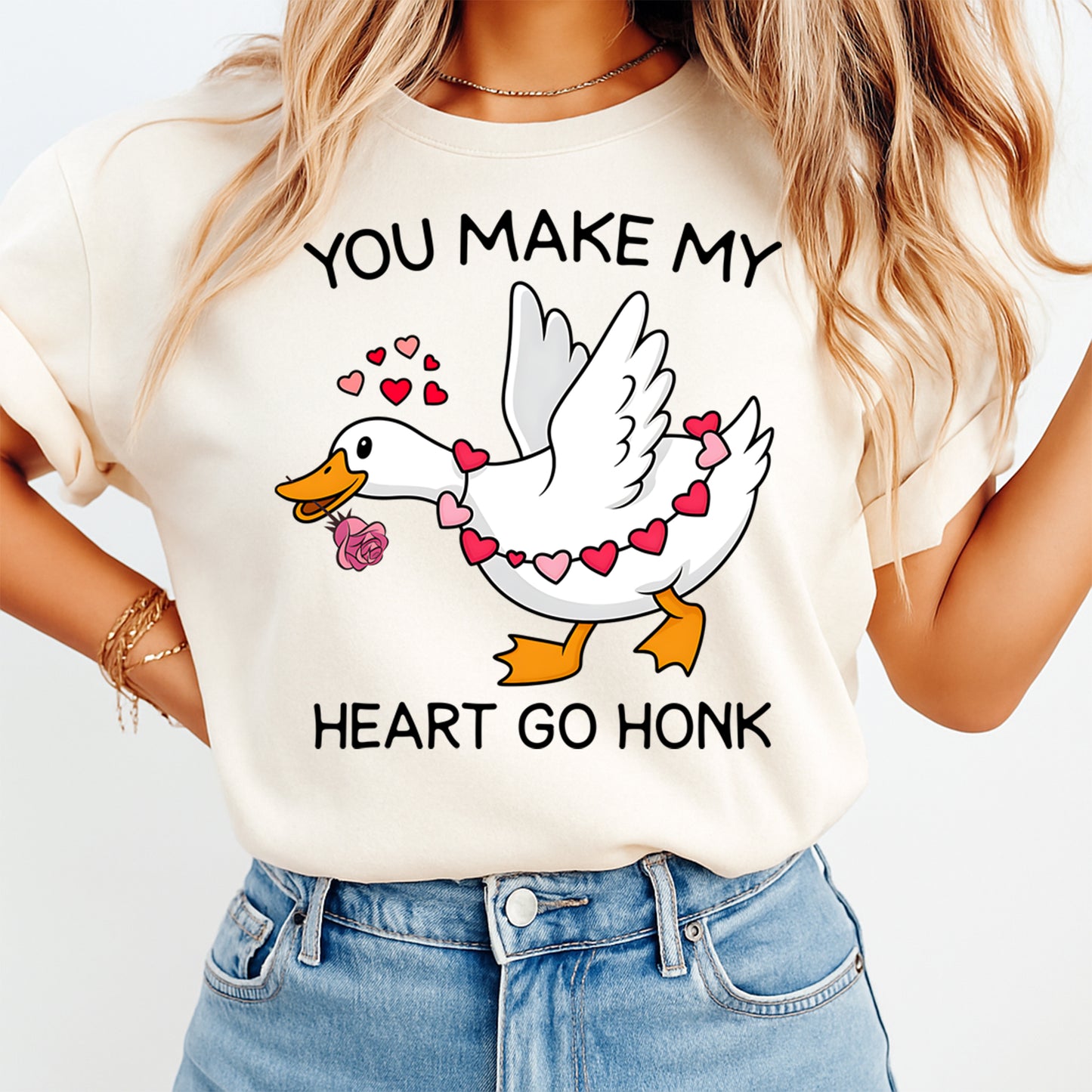 Valentine DTF Transfer – You Make My Heart Go Honk Duck Graphic Ready to Press Iron On Heat Transfer for DIY Valentine Shirts 12429