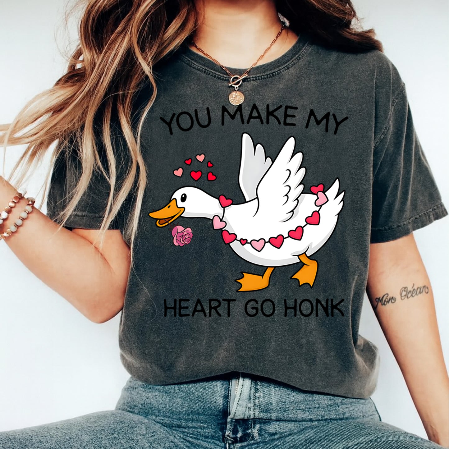 Valentine DTF Transfer – You Make My Heart Go Honk Duck Graphic Ready to Press Iron On Heat Transfer for DIY Valentine Shirts 12429