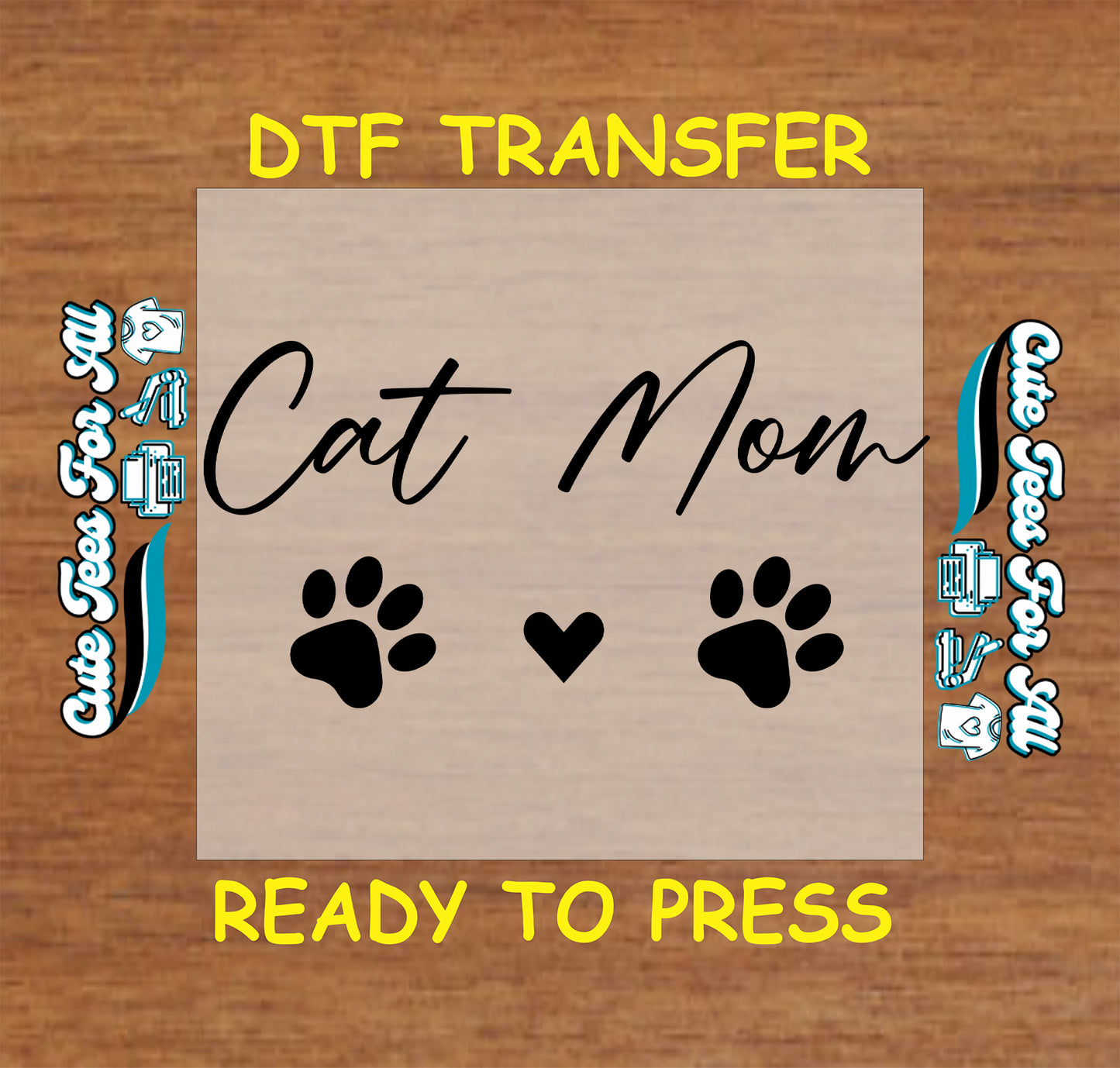 cat mom paw print heart ready to press dtf iron on heat transfer